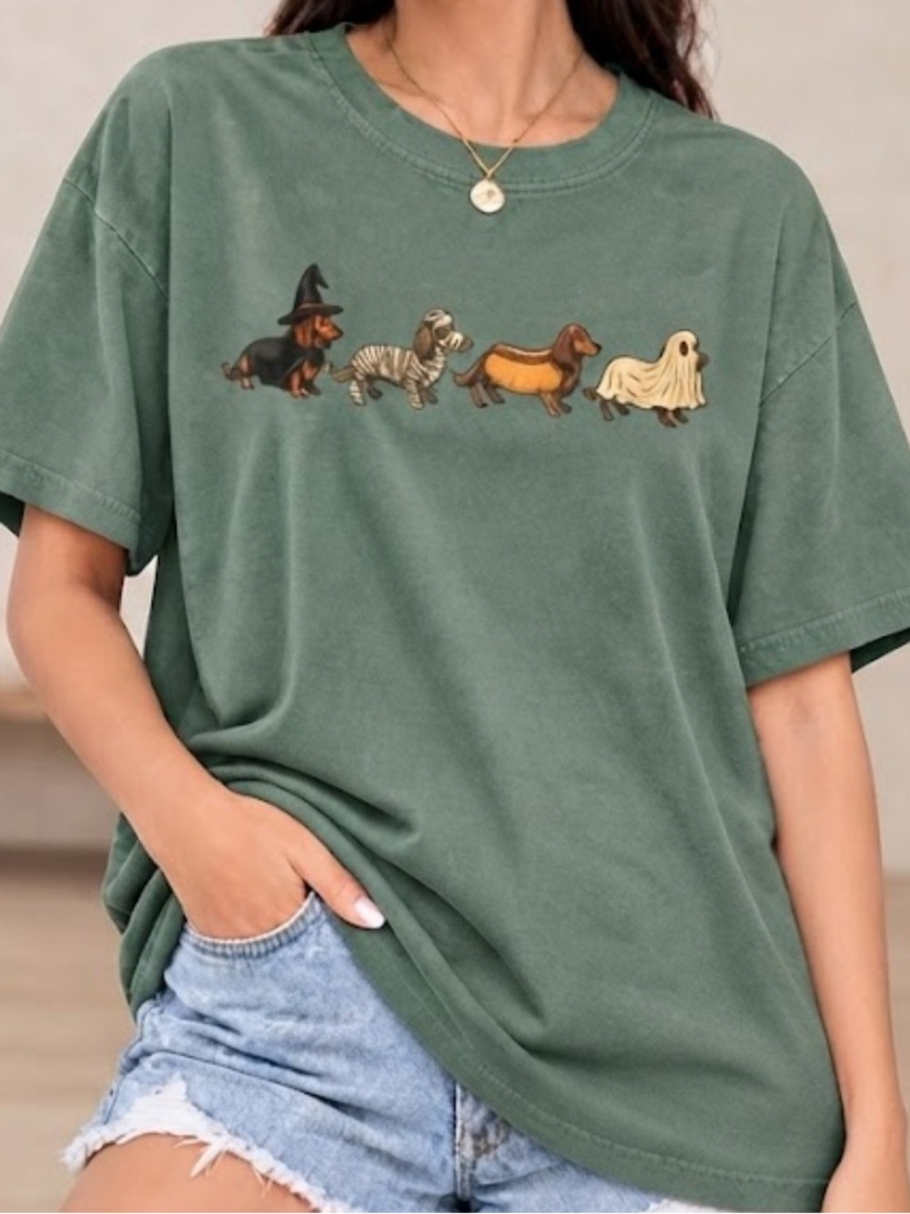 Comfort Colors Olive Green Halloween Dachshund Graphic Tee